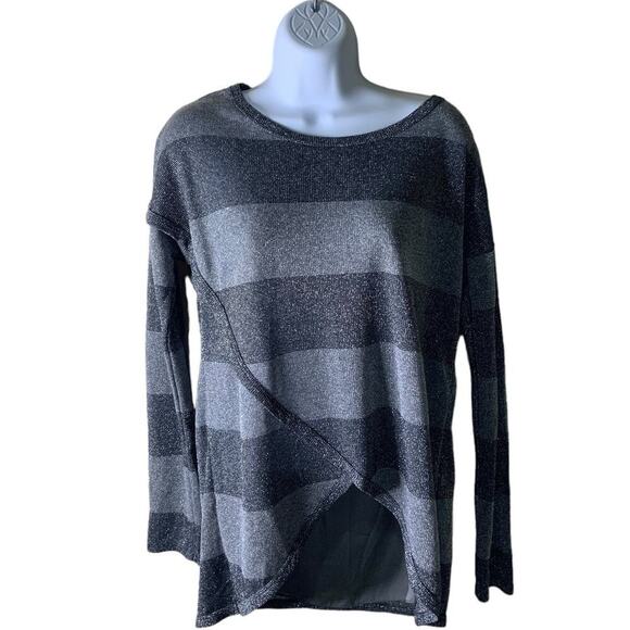 Intimissimi Tops Womens M Long Sleeve Metallic Asymmetrical Knit Sweater Striped - Picture 1 of 8